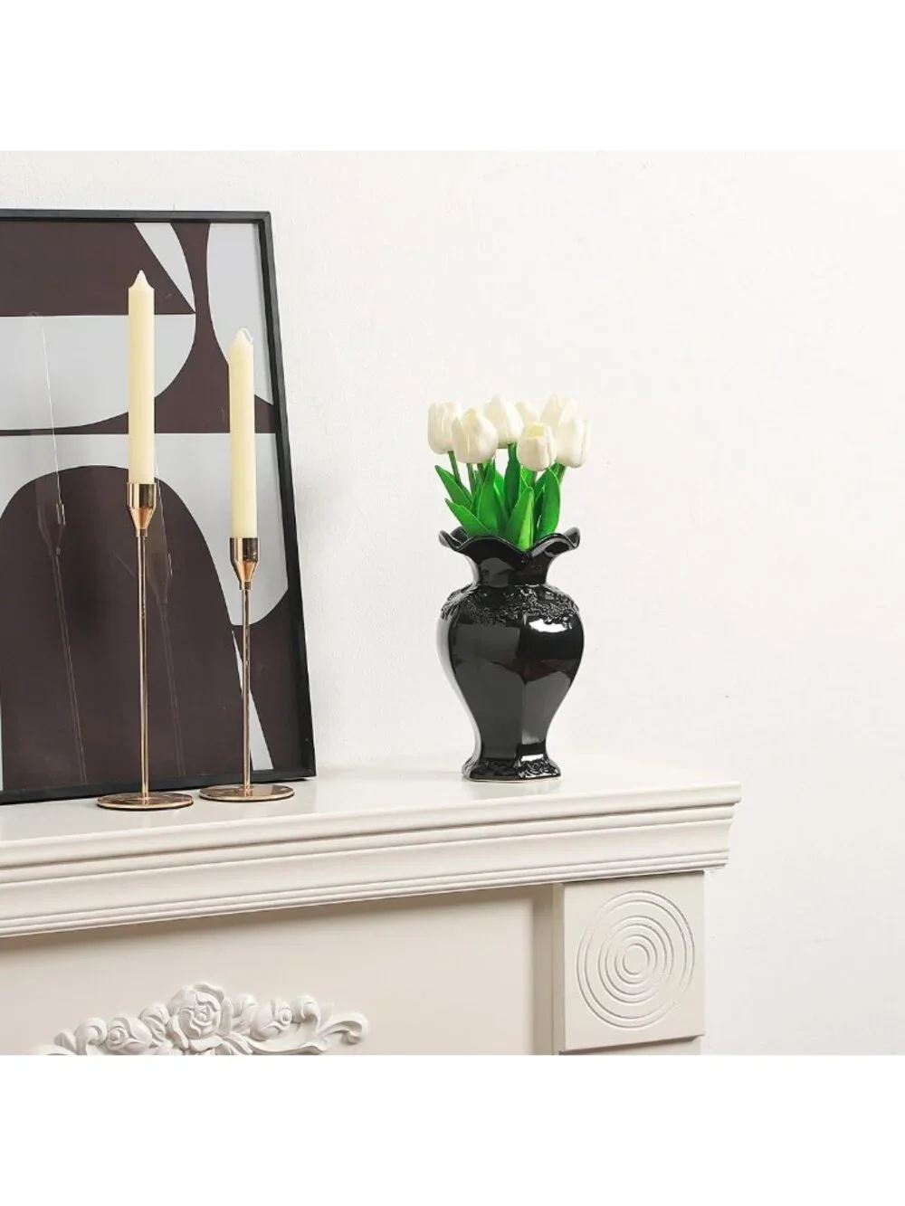 Modern Black Ceramic Vase - Boho Minimalist Decor for Living Room, Office